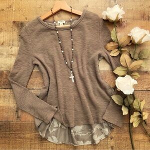Dylan (Anthropologie) Brown Top Contrasting Tiered Back